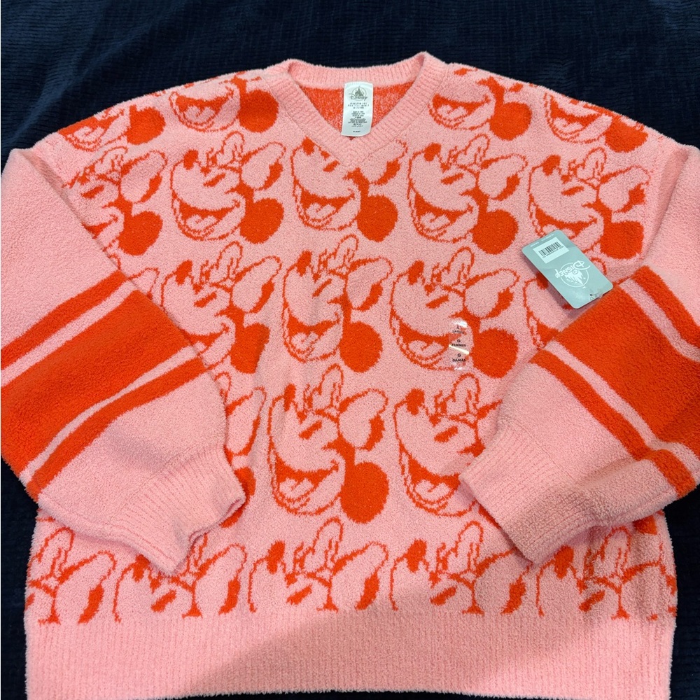 Disney Pink and Orange Mickey Pattern V-Neck Sweater